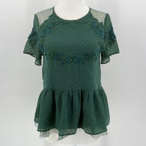 Zara Trafaluc Green Embroidered Flower Lace Blouse